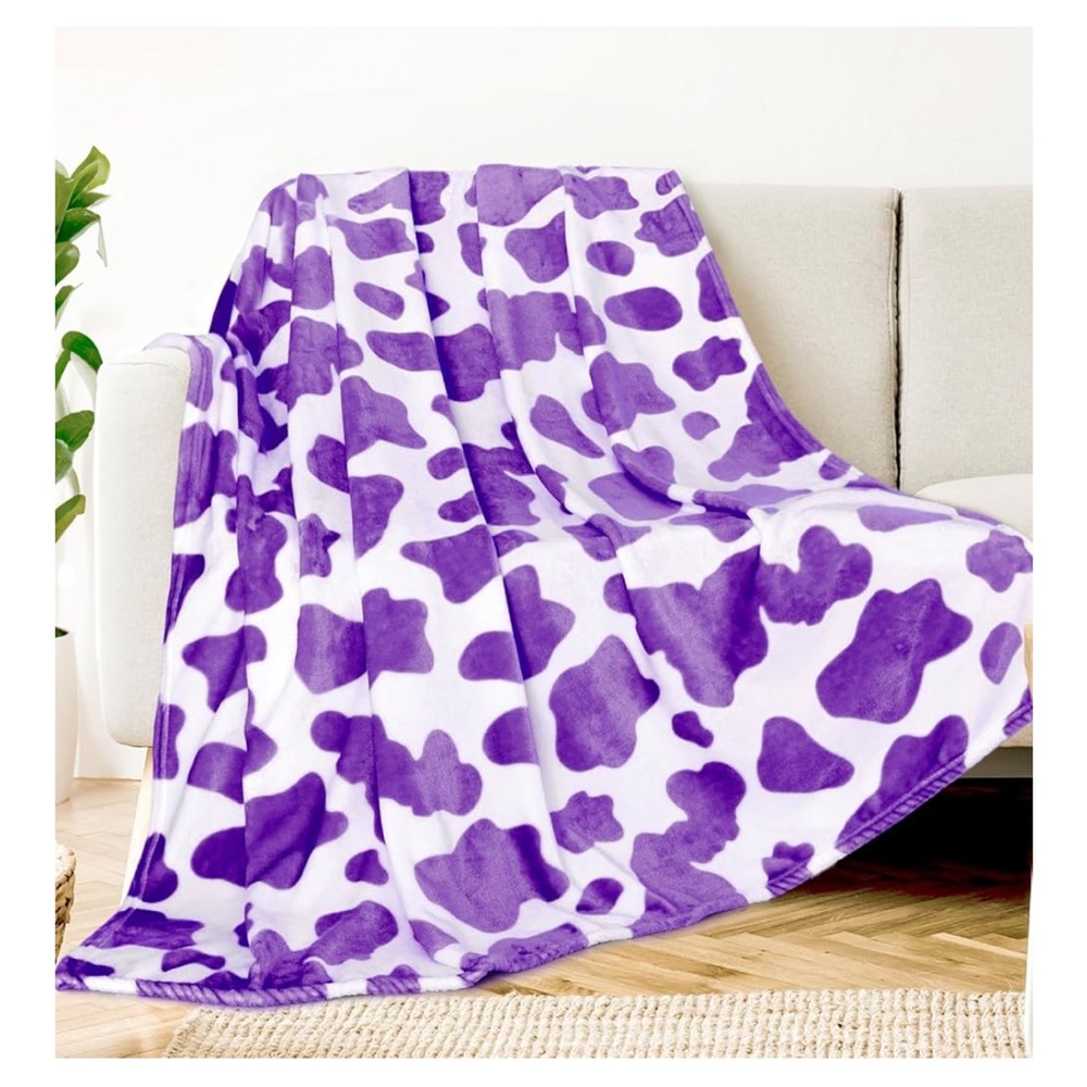 Cozy Purple and White Cow print Fleece Throw